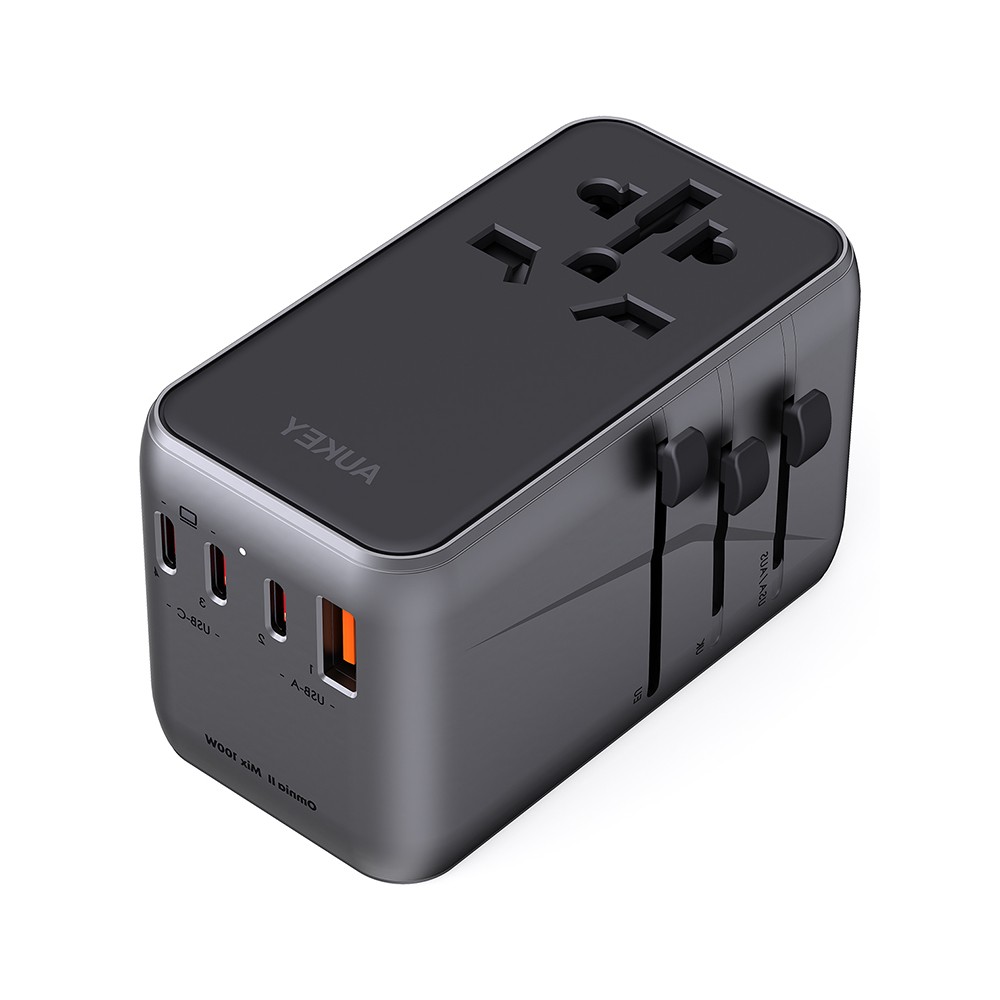 หัวแปลงปลั๊กไฟ AUKEY Universal Adapter Travel  Mate 100W GaN with USB Ports (PA-TA09)