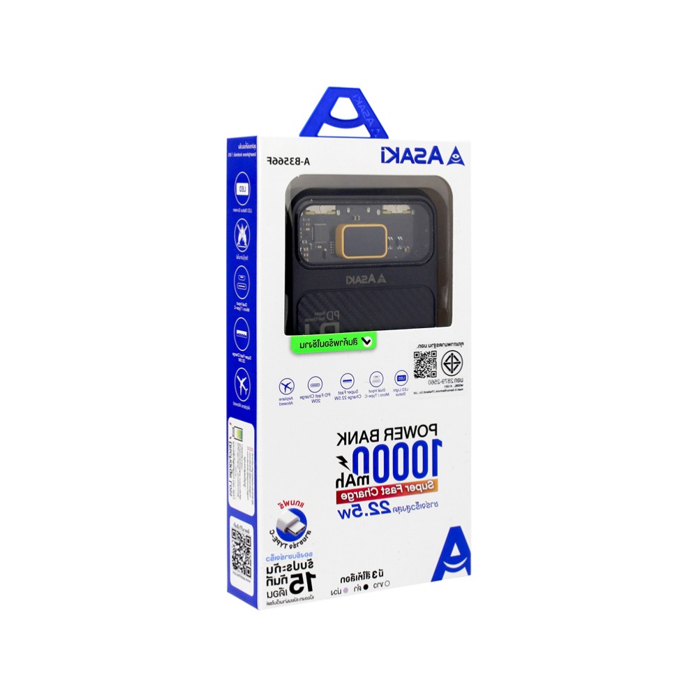 พาวเวอร์แบงค์ ASAKI ความจุ 10,000 mAh A-B3566F Black