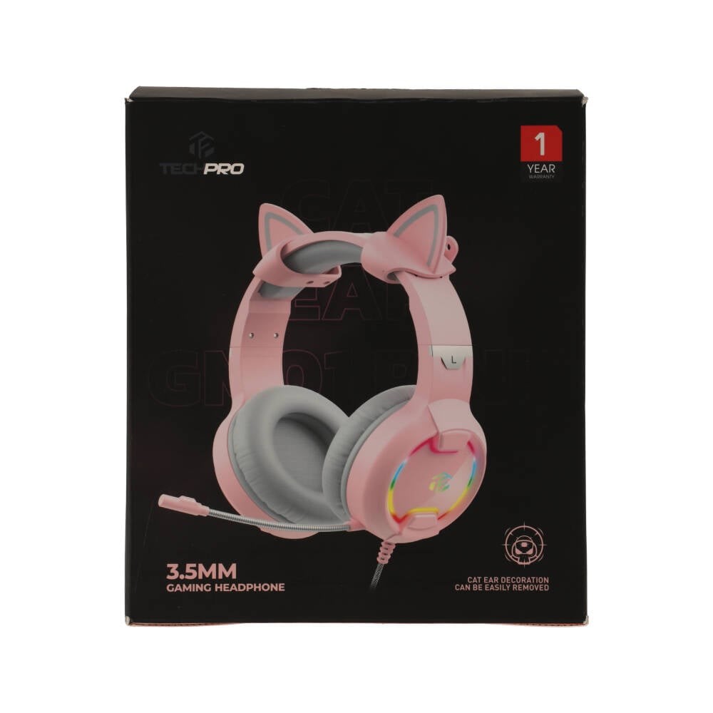 หูฟังเกมมิ่ง TECHPRO Gaming Headset Cat Ear GM01 Pink