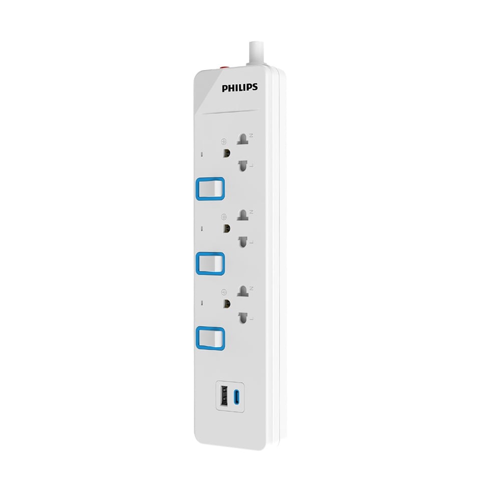 ปลั๊กไฟ Philips  3 Way 3 Switch + USB3M. (CHP4734WB/67) White