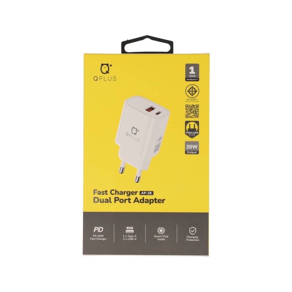 อะแดปเตอร์ QPLUS Wall Charger 1 USB-A (QC3.0) / 1 USB-C (PD20W) White