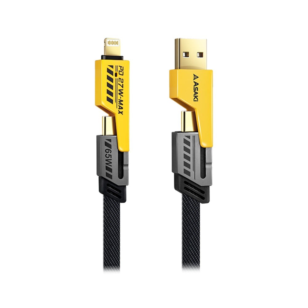 สายชาร์จ ASAKI 4-in-1 Multifunctional Cable 3.1A/65W/27W Fast Charge & Data 1.2M. Yellow (A-2372)