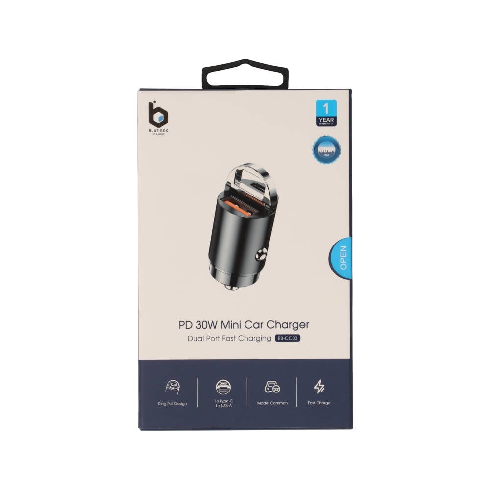 ที่ชาร์จแบตในรถ Blue Box 1 USB-A / 1 USB-C 30W Black (BB-CC03)