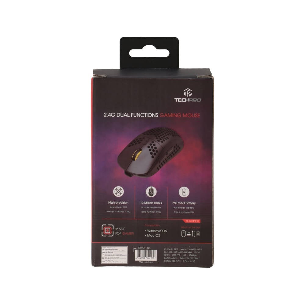 เมาส์เกมมิ่ง TECHPRO RGB Colors T90 Black