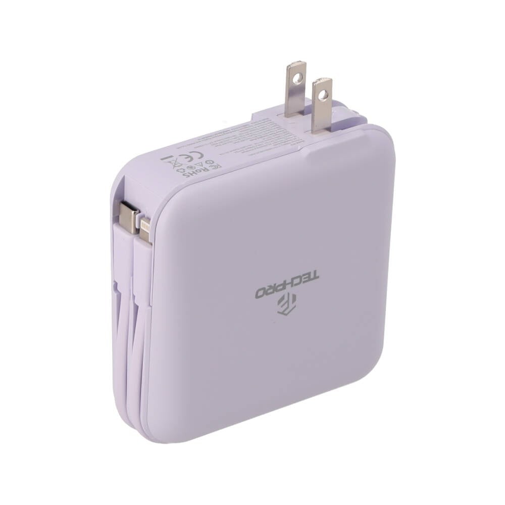 พาวเวอร์แบงค์ TECHPRO 15,000 mAh Built-in Cable BC19 Purple