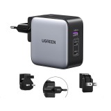 อะแดปเตอร์ Ugreen Wall Charger 1 USB-A / 2 USB-C 65W (US/UK/EU) ALU Gray