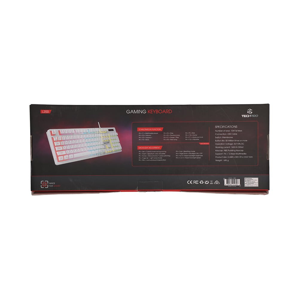 คีย์บอร์ดเกมมิ่ง TECHPRO Membrane 104 key L200 White