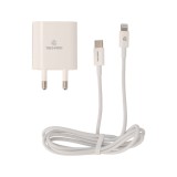 อะแดปเตอร์พร้อมสายชาร์จ TECHPRO Wall USB Charger 1 USB-A (QC3.0A) / 1 USB-C (PD20W) + USB-C to Lightning Cable 1M. White (TP-WC01) (TISI)
