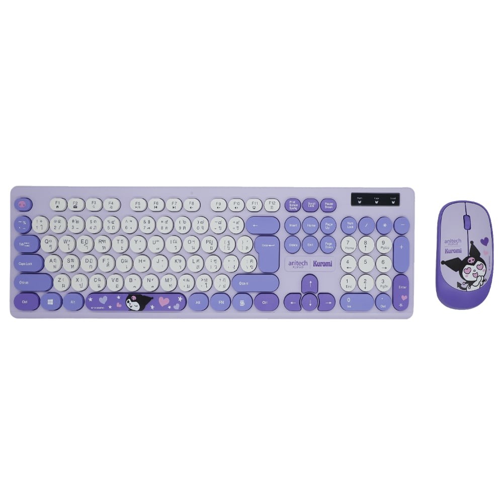เมาส์และคีย์บอร์ดไร้สาย Anitech x Sanrio Wireless Mouse + Keyboard KU-PA813-PU Purple