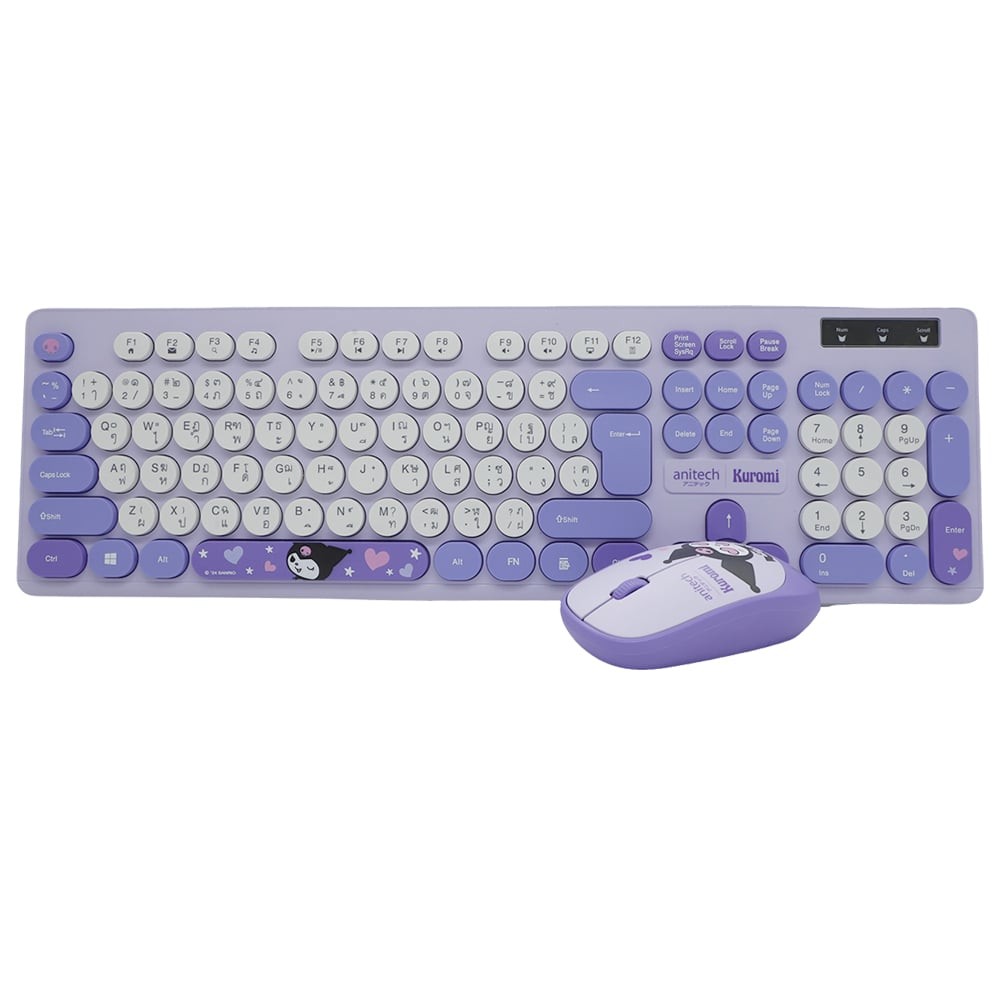 เมาส์และคีย์บอร์ดไร้สาย Anitech x Sanrio Wireless Mouse + Keyboard KU-PA813-PU Purple